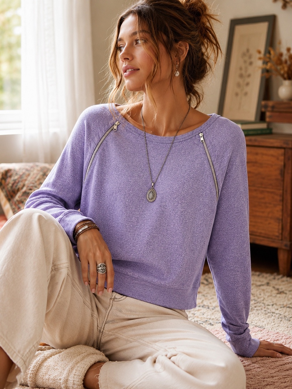 🌿 Gibson Lavender Zip Shoulder Sweatshirt | NWOT | Large